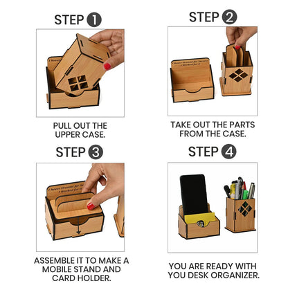 WoodHeart Wooden Desk Organizer Combo – Motivational Quote Edition