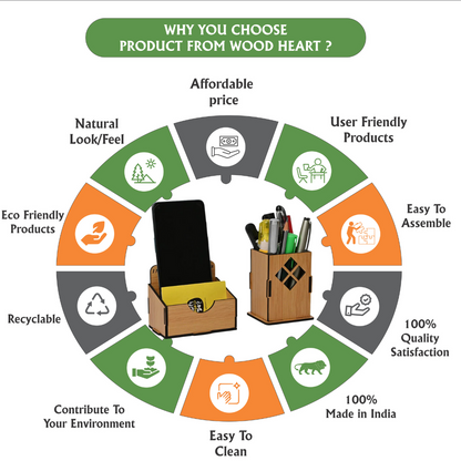 WoodHeart Wooden Desk Organizer Combo – Motivational Quote Edition