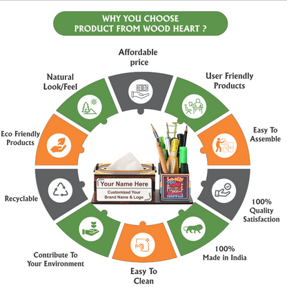 WoodHeart Wooden Tissue Box with Test Tube Flower Vase – Premium Desk Decor