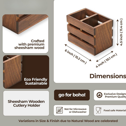 WoodHeart Solid Sheesham Wooden Desk Organizer – Rustic Pen & Stationery Holder