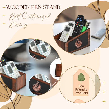 WoodHeart Designer Wooden Desk Organizer with Engraved Peacock Art