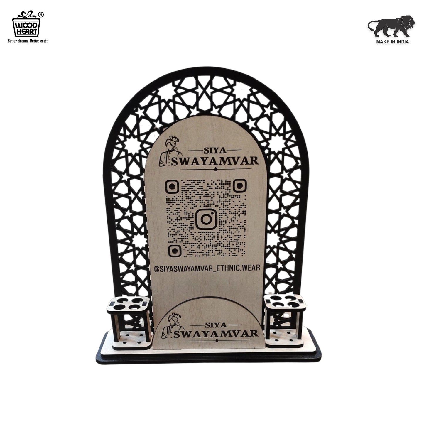 Wooden Custom QR Code Stand with Pen Holders