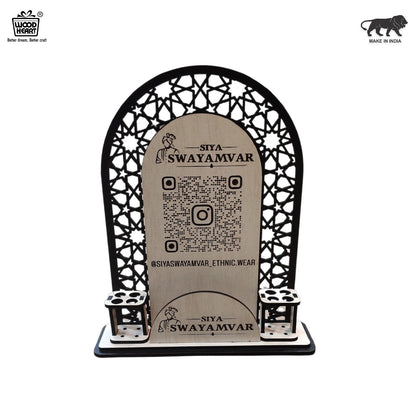 Wooden Custom QR Code Stand with Pen Holders