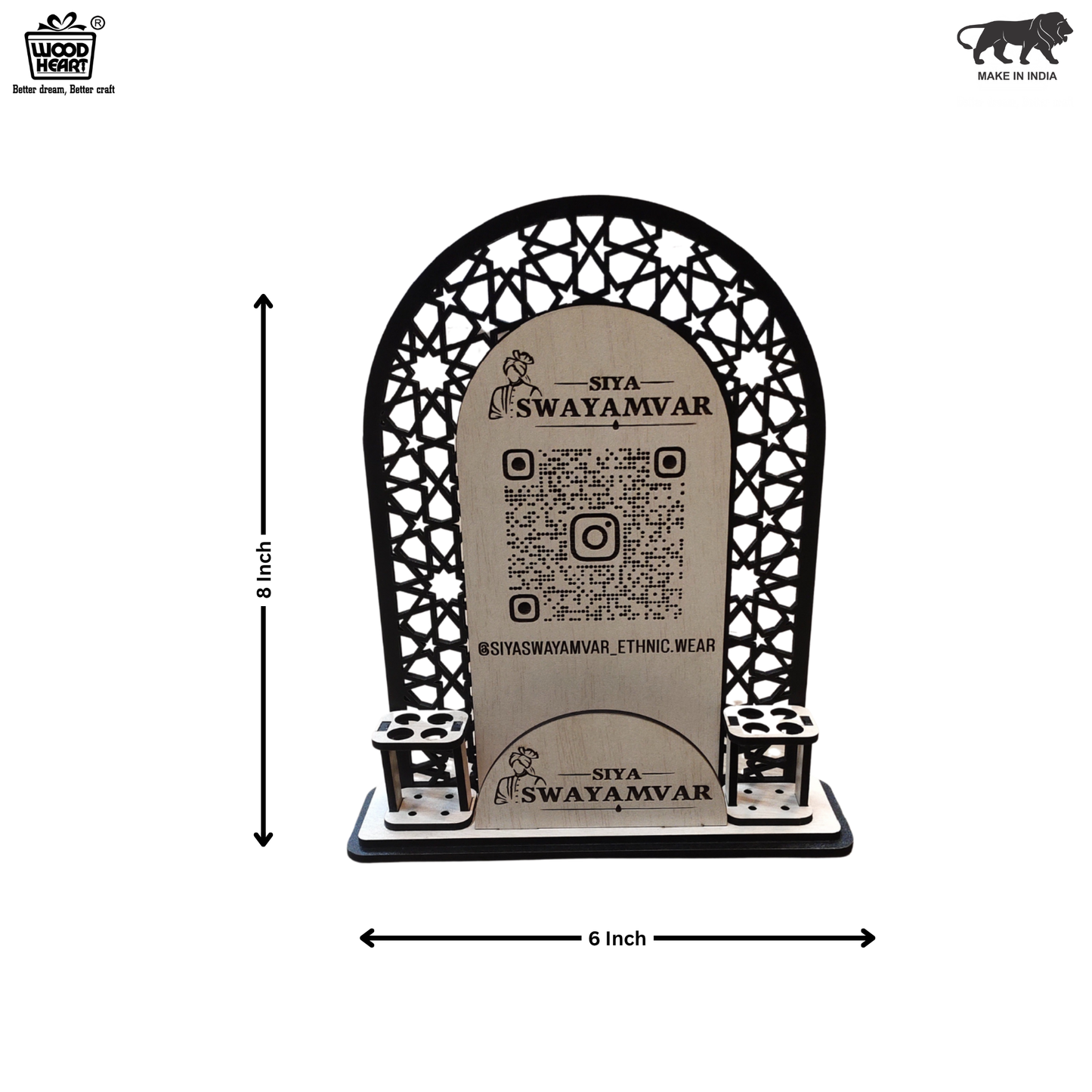 Wooden Custom QR Code Stand with Pen Holders