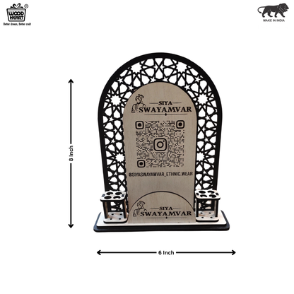 Wooden Custom QR Code Stand with Pen Holders