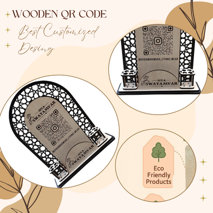 Wooden Custom QR Code Stand with Pen Holders