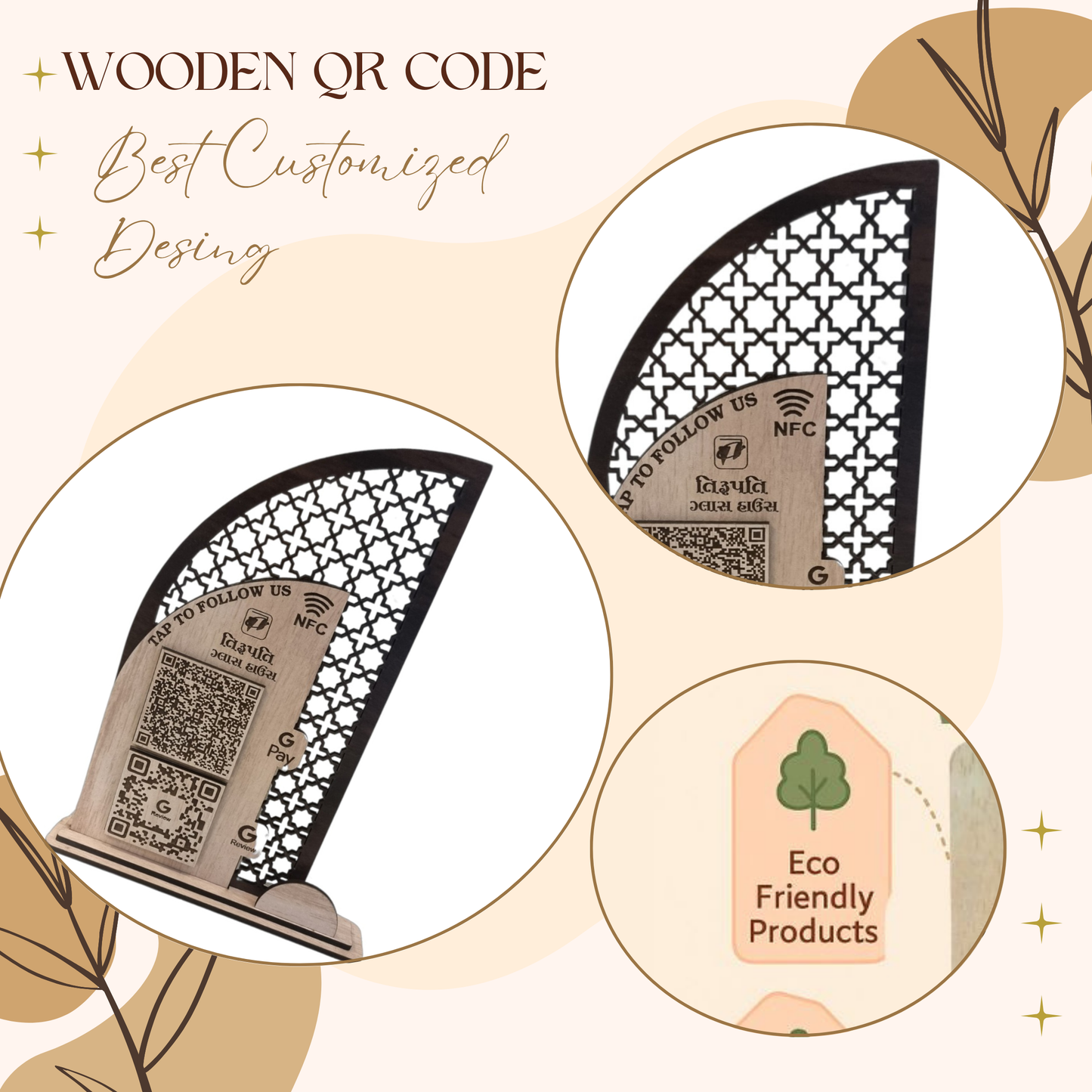 Wooden NFC & QR Code Stand for Business Branding