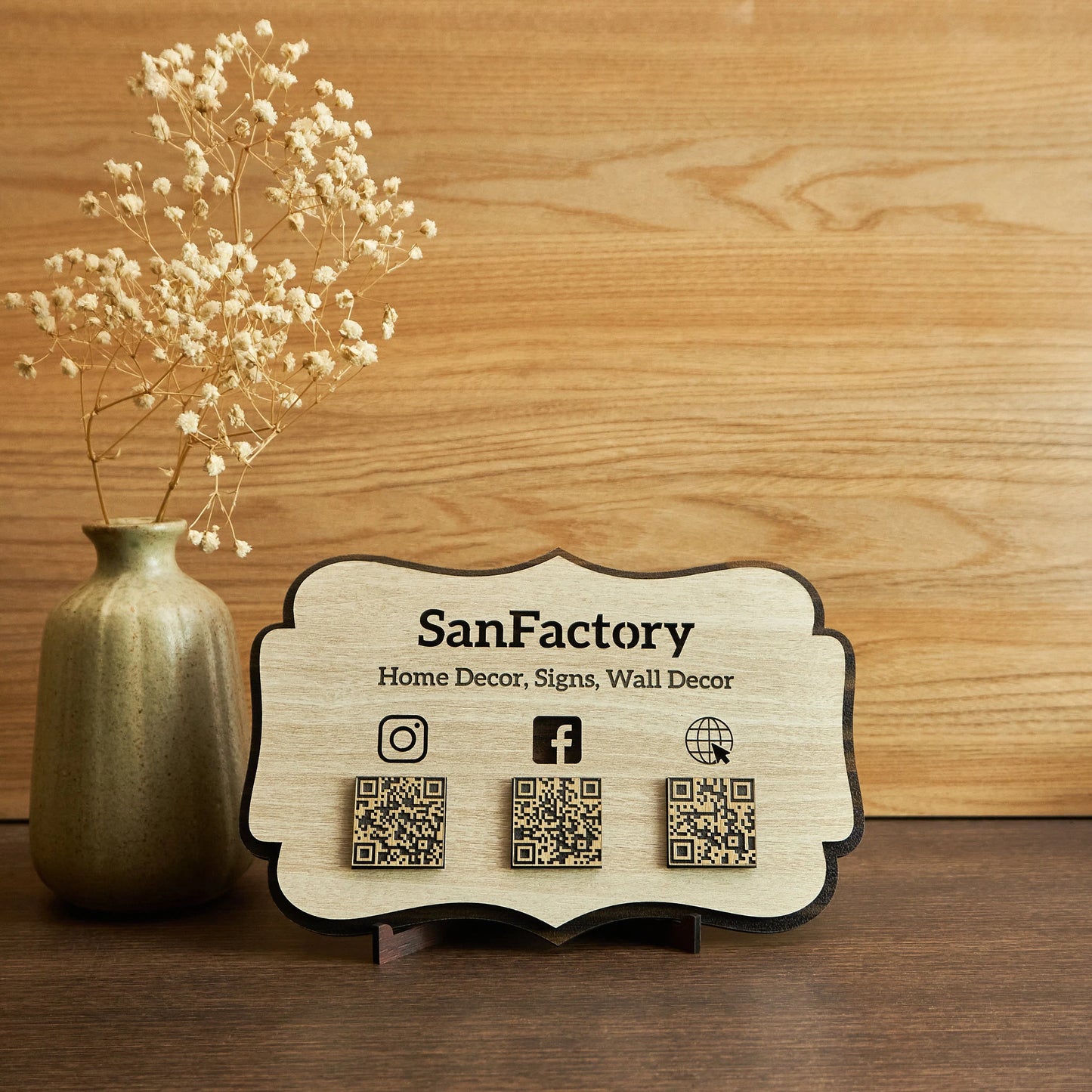 Wooden Multi-QR Code Social Media Display Board