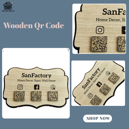 Wooden Multi-QR Code Social Media Display Board