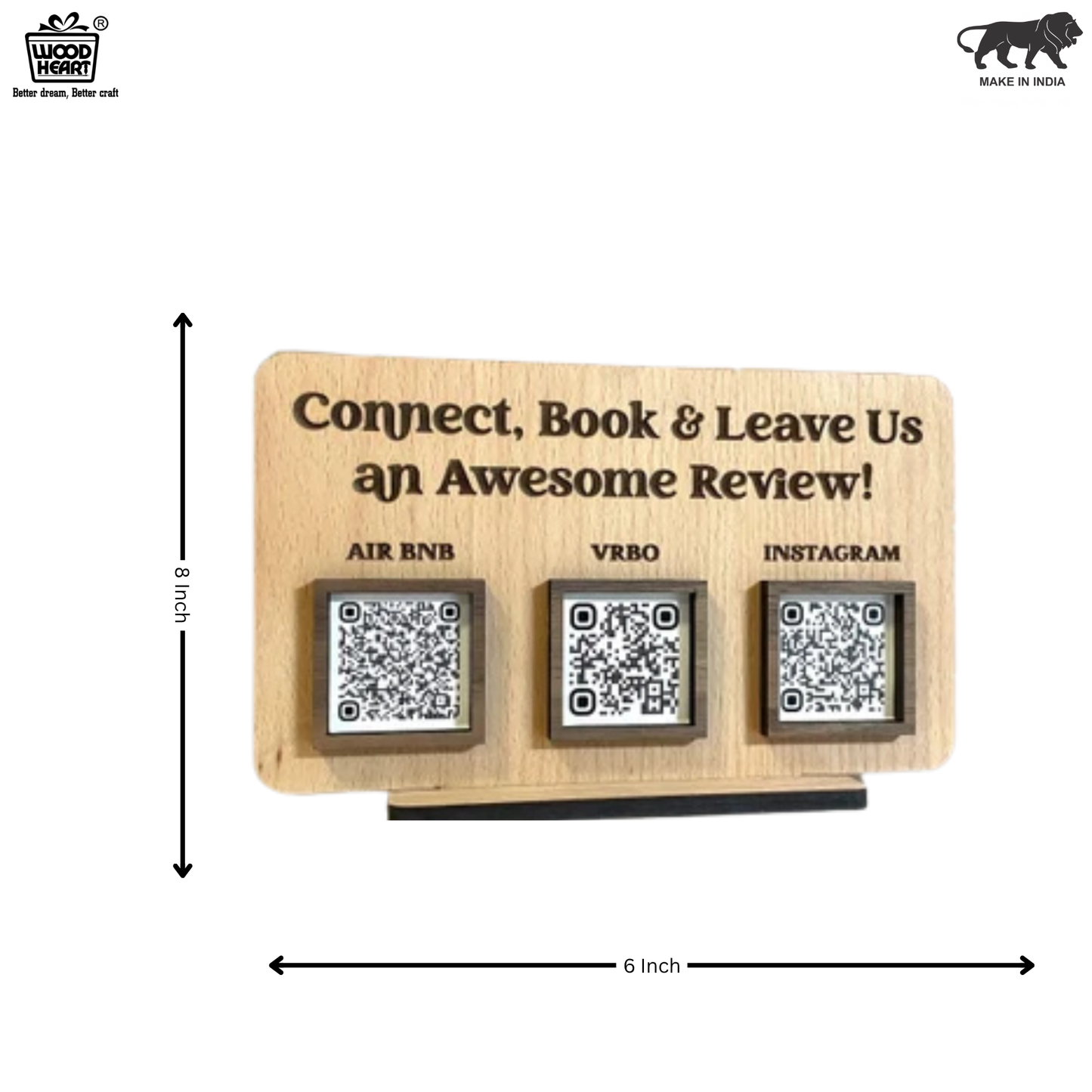 Wooden QR Code Review Stand – Triple Slot (Airbnb, VRBO, Instagram)