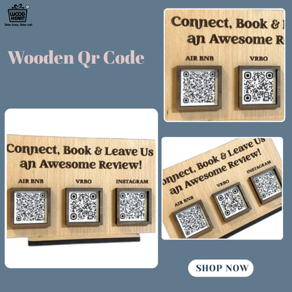 Wooden QR Code Review Stand – Triple Slot (Airbnb, VRBO, Instagram)