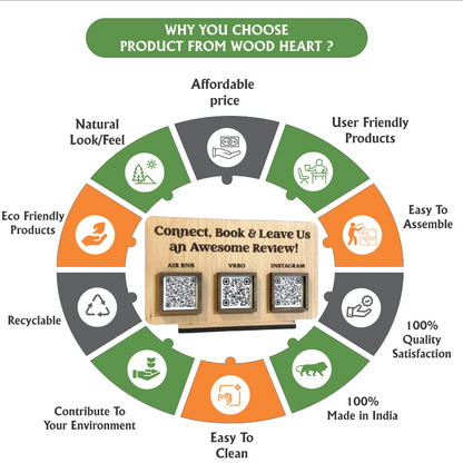 Wooden QR Code Review Stand – Triple Slot (Airbnb, VRBO, Instagram)