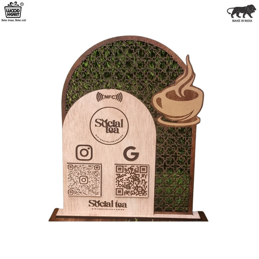 Wooden NFC & QR Code Social Media Stand – Café Edition