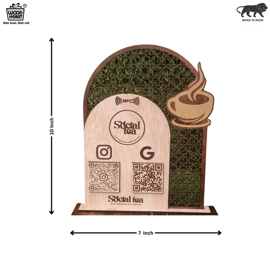 Wooden NFC & QR Code Social Media Stand – Café Edition