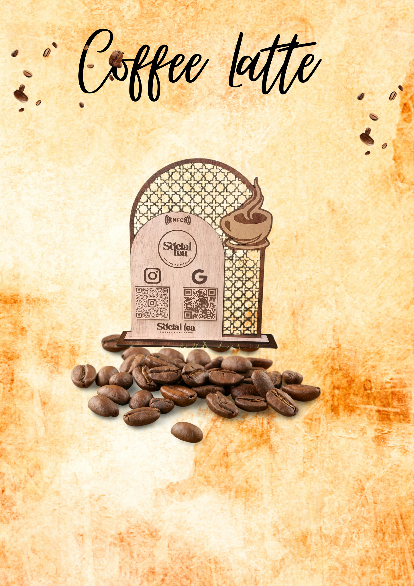 Wooden NFC & QR Code Social Media Stand – Café Edition