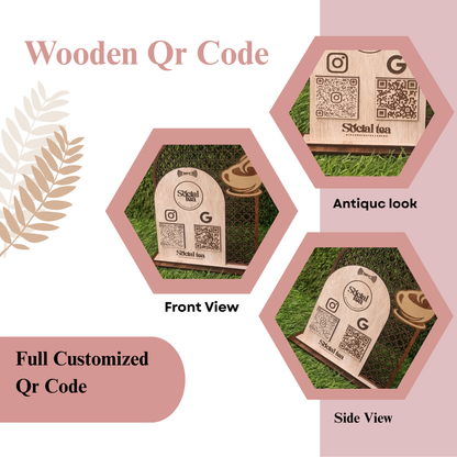 Wooden NFC & QR Code Social Media Stand – Café Edition