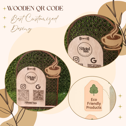 Wooden NFC & QR Code Social Media Stand – Café Edition