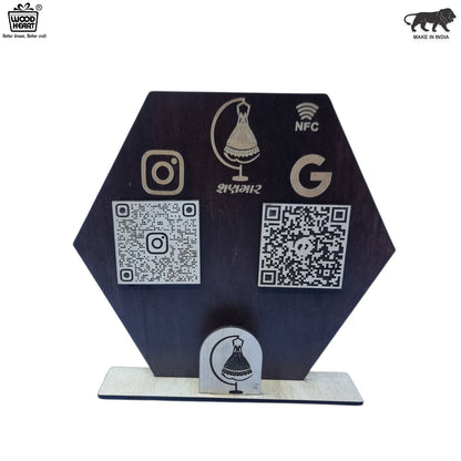 Wooden Hexagon NFC & QR Code Social Media Stand – Boutique Edition