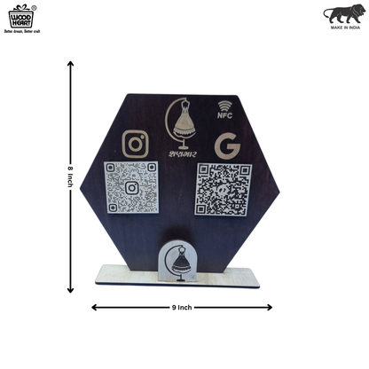 Wooden Hexagon NFC & QR Code Social Media Stand – Boutique Edition