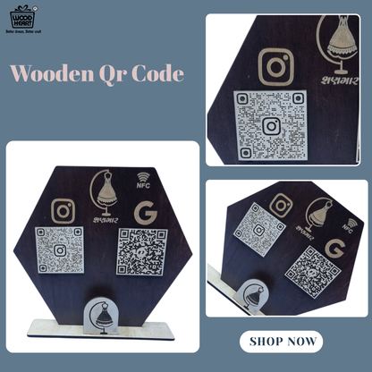 Wooden Hexagon NFC & QR Code Social Media Stand – Boutique Edition
