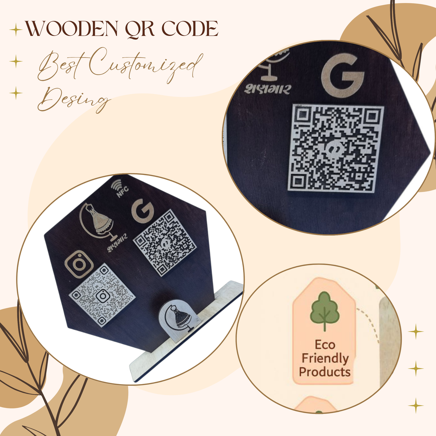 Wooden Hexagon NFC & QR Code Social Media Stand – Boutique Edition