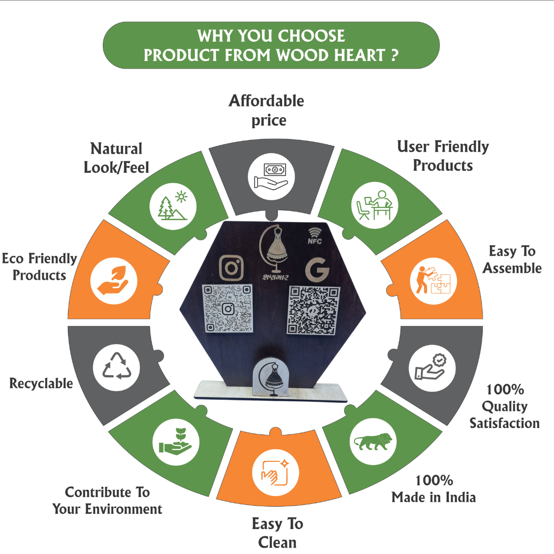 Wooden Hexagon NFC & QR Code Social Media Stand – Boutique Edition