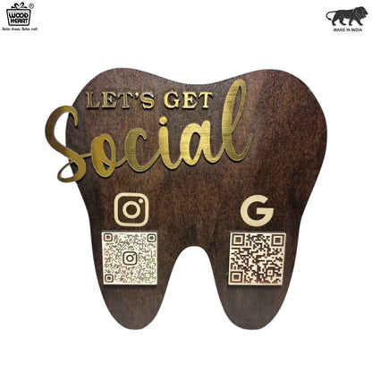 Wooden Tooth-Shaped NFC & QR Code Social Media Stand – Dental Clinic Edition