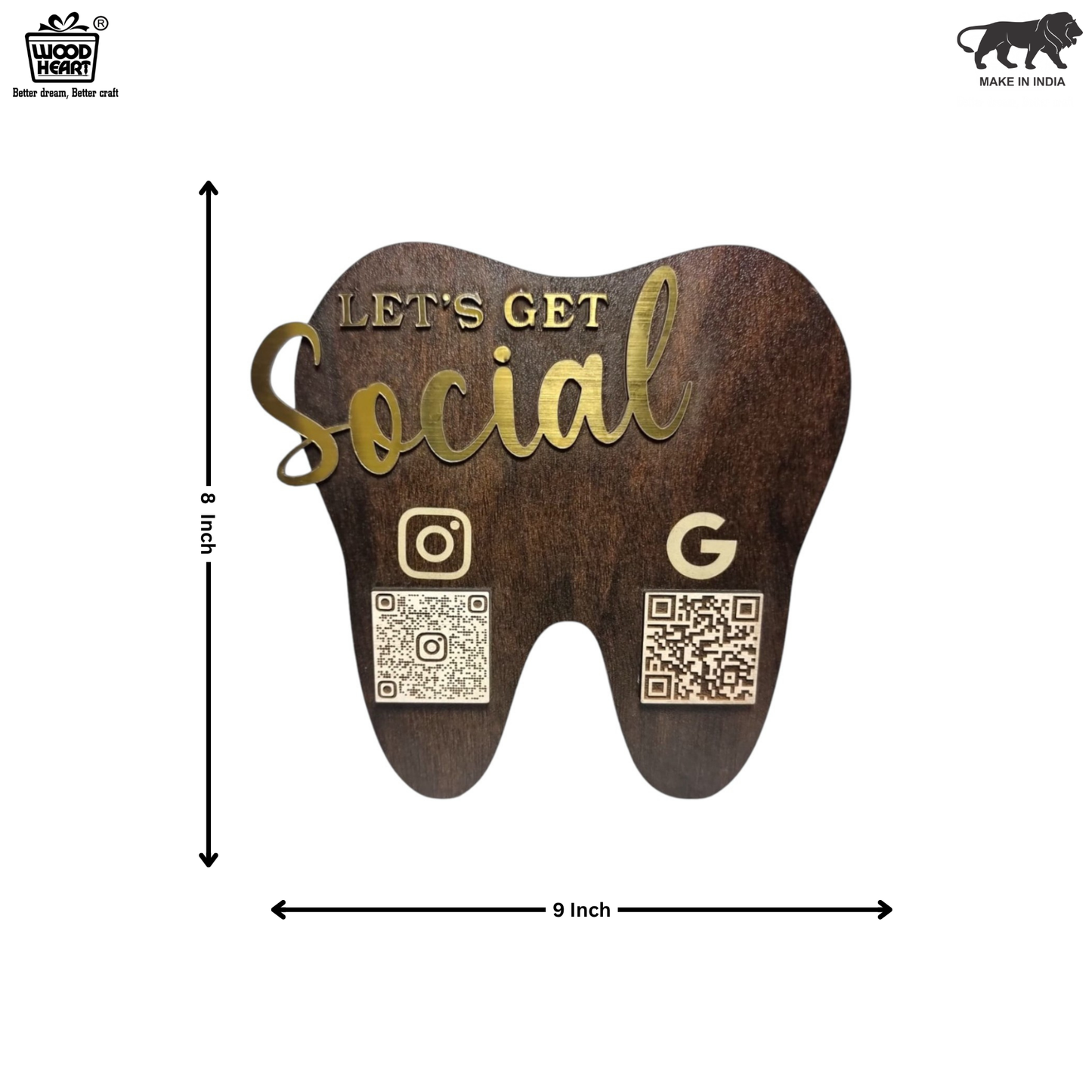 Wooden Tooth-Shaped NFC & QR Code Social Media Stand – Dental Clinic Edition