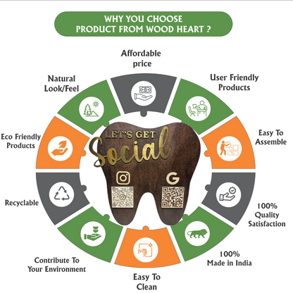 Wooden Tooth-Shaped NFC & QR Code Social Media Stand – Dental Clinic Edition