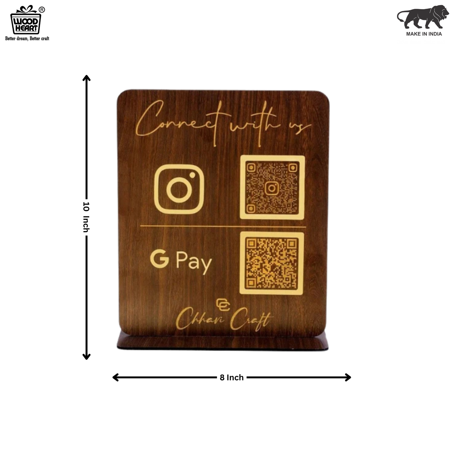 Wooden Instagram & GPay QR Code Stand – Business Counter Display