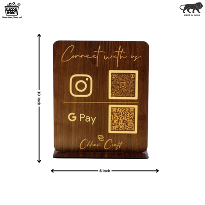 Wooden Instagram & GPay QR Code Stand – Business Counter Display