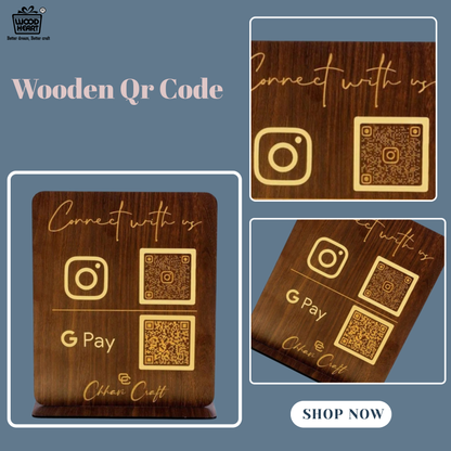 Wooden Instagram & GPay QR Code Stand – Business Counter Display