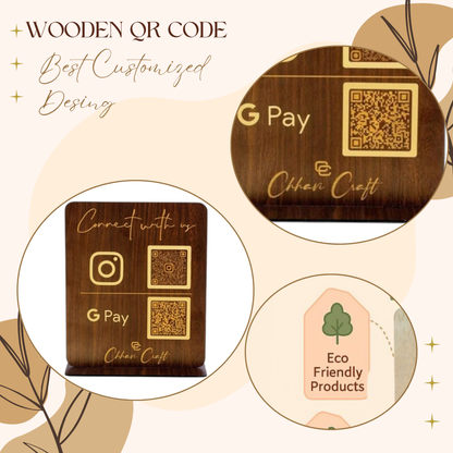 Wooden Instagram & GPay QR Code Stand – Business Counter Display