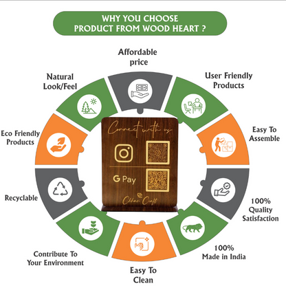 Wooden Instagram & GPay QR Code Stand – Business Counter Display