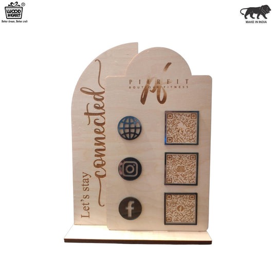 Wooden Multi-Platform QR Code Stand – “Let’s Stay Connected” Design