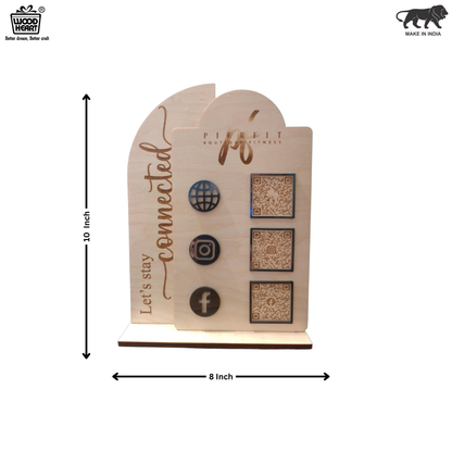 Wooden Multi-Platform QR Code Stand – “Let’s Stay Connected” Design