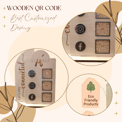 Wooden Multi-Platform QR Code Stand – “Let’s Stay Connected” Design