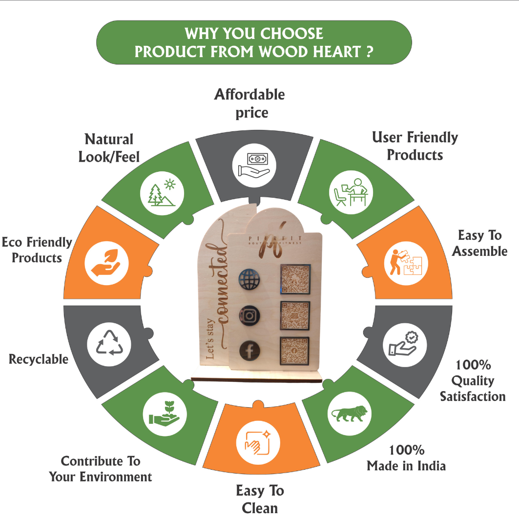 Wooden Multi-Platform QR Code Stand – “Let’s Stay Connected” Design