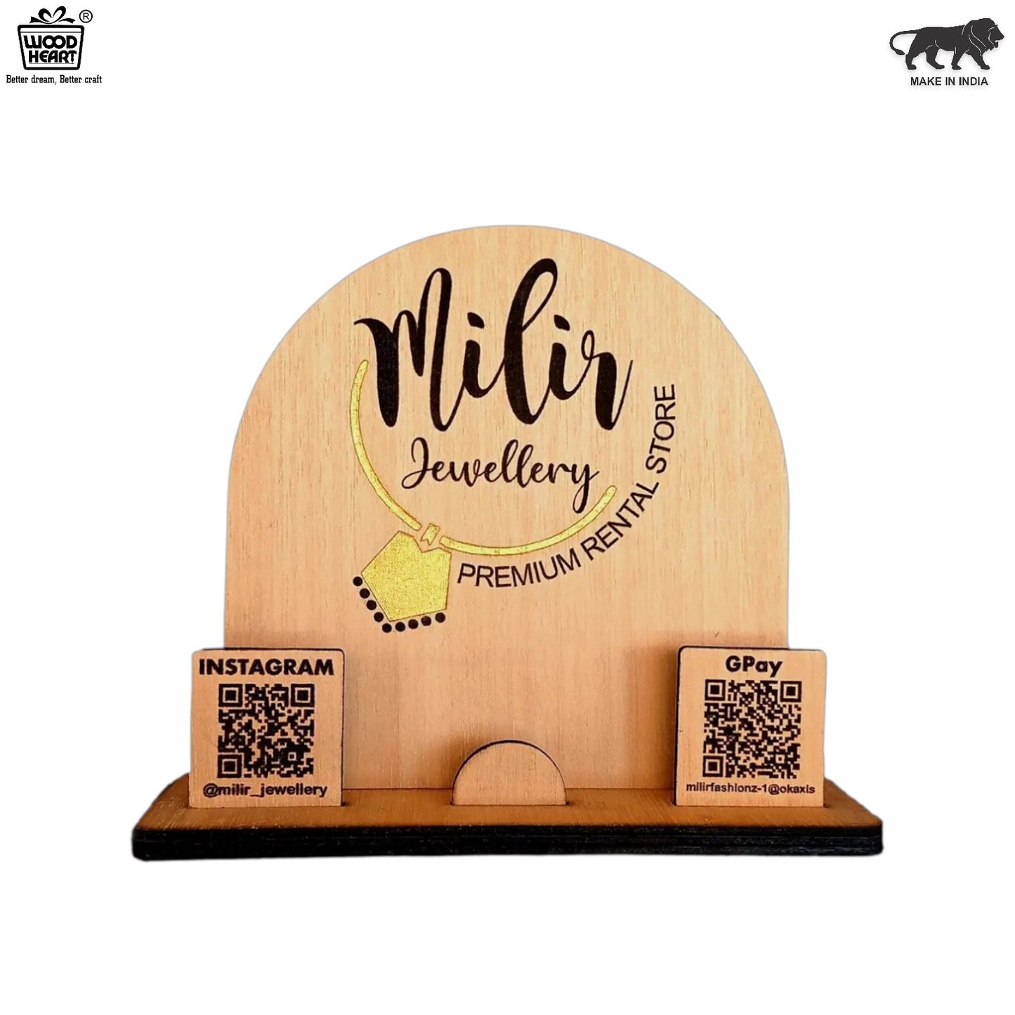 Wooden Dual QR Code Display Stand – Jewellery Store Edition