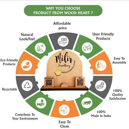 Wooden Dual QR Code Display Stand – Jewellery Store Edition