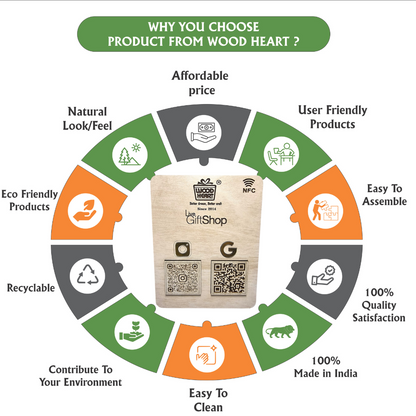 Wooden NFC & Dual QR Code Display Stand – Gift Shop Edition