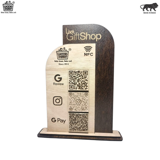 Wooden NFC & QR Code Stand – Live GiftShop Edition
