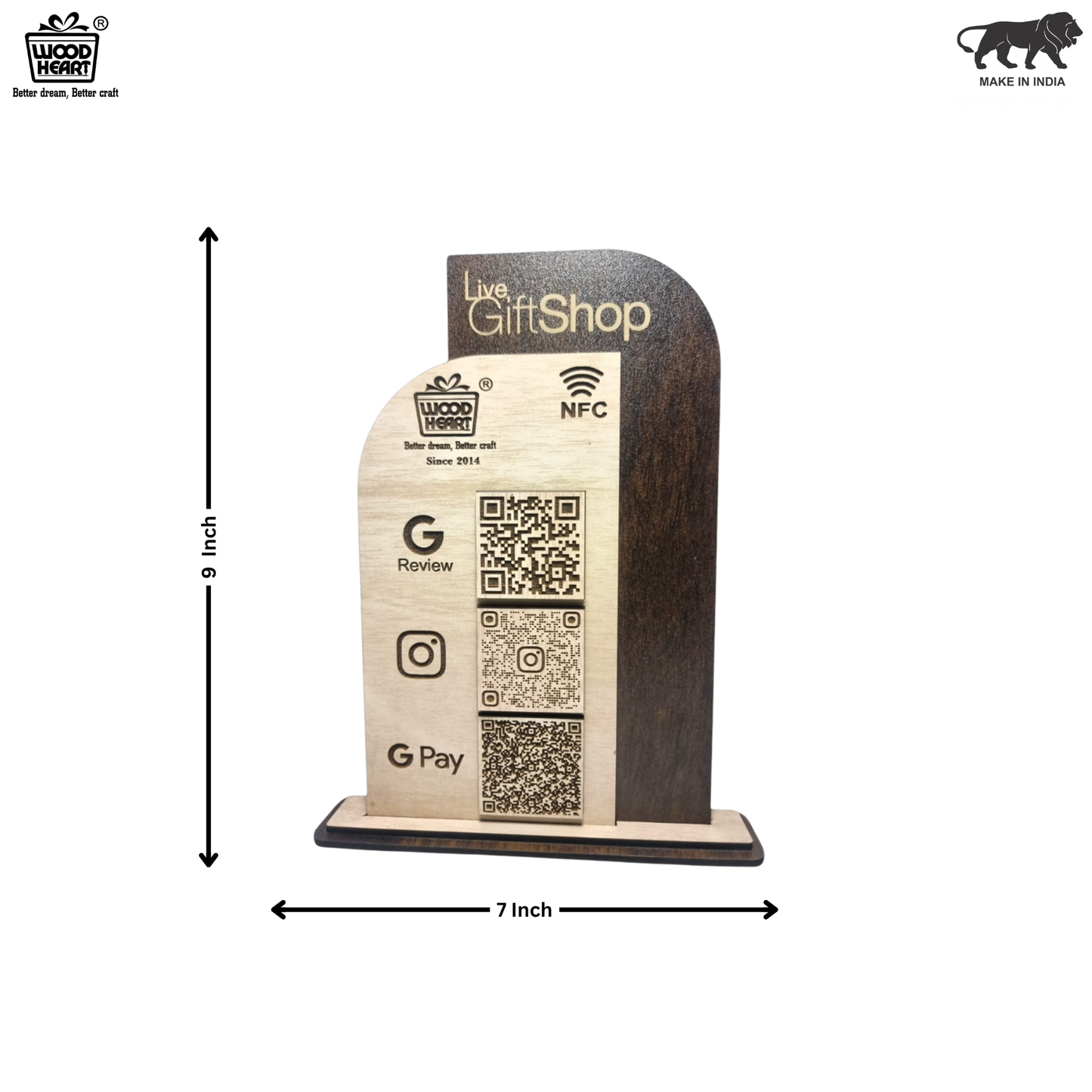Wooden NFC & QR Code Stand – Live GiftShop Edition