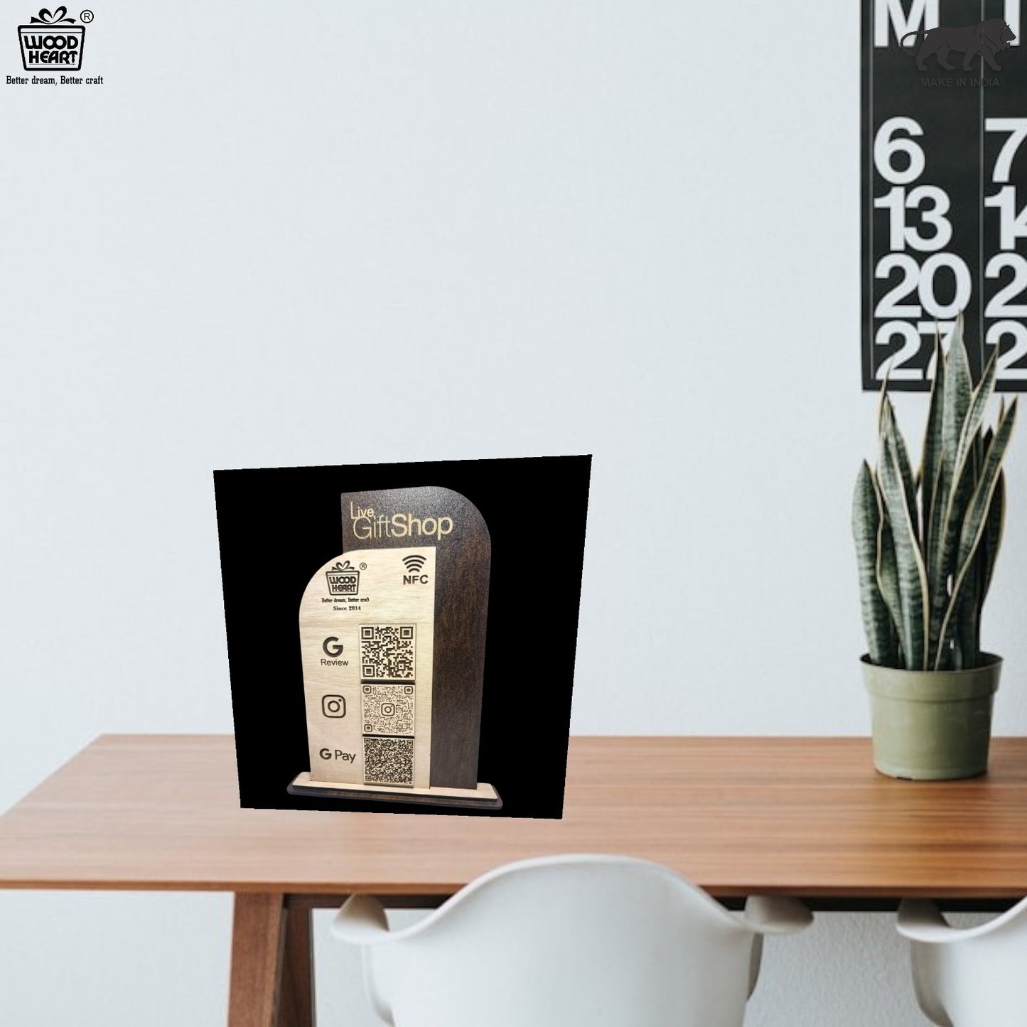 Wooden NFC & QR Code Stand – Live GiftShop Edition