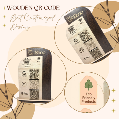 Wooden NFC & QR Code Stand – Live GiftShop Edition
