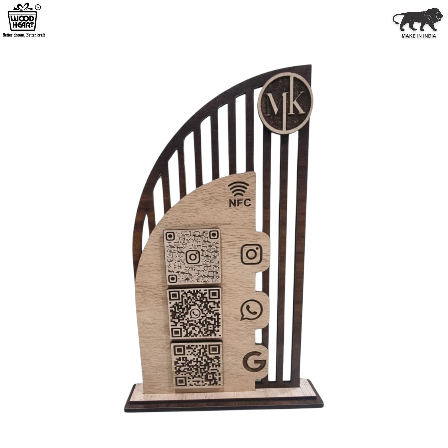 Wooden NFC & Multi-Platform QR Code Stand – MK Edition