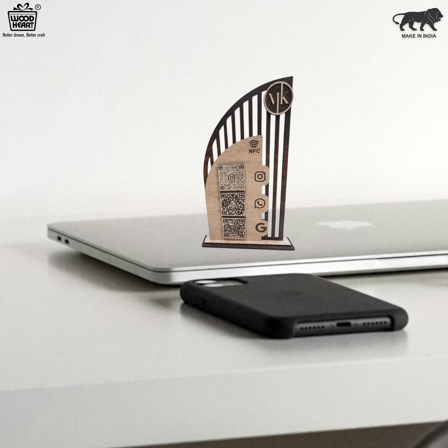 Wooden NFC & Multi-Platform QR Code Stand – MK Edition