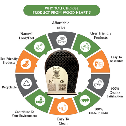 Wooden NFC & Dual QR Code Stand – GiftShop Edition with Lattice Design