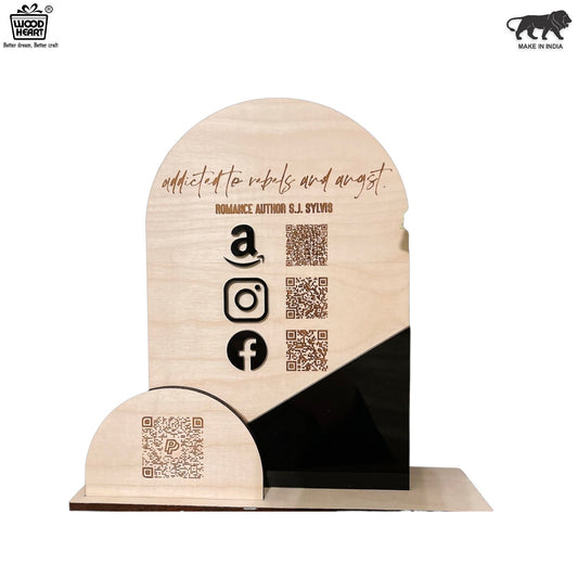 Custom Wooden Multi-QR Code Display Stand – Author Branding Edition