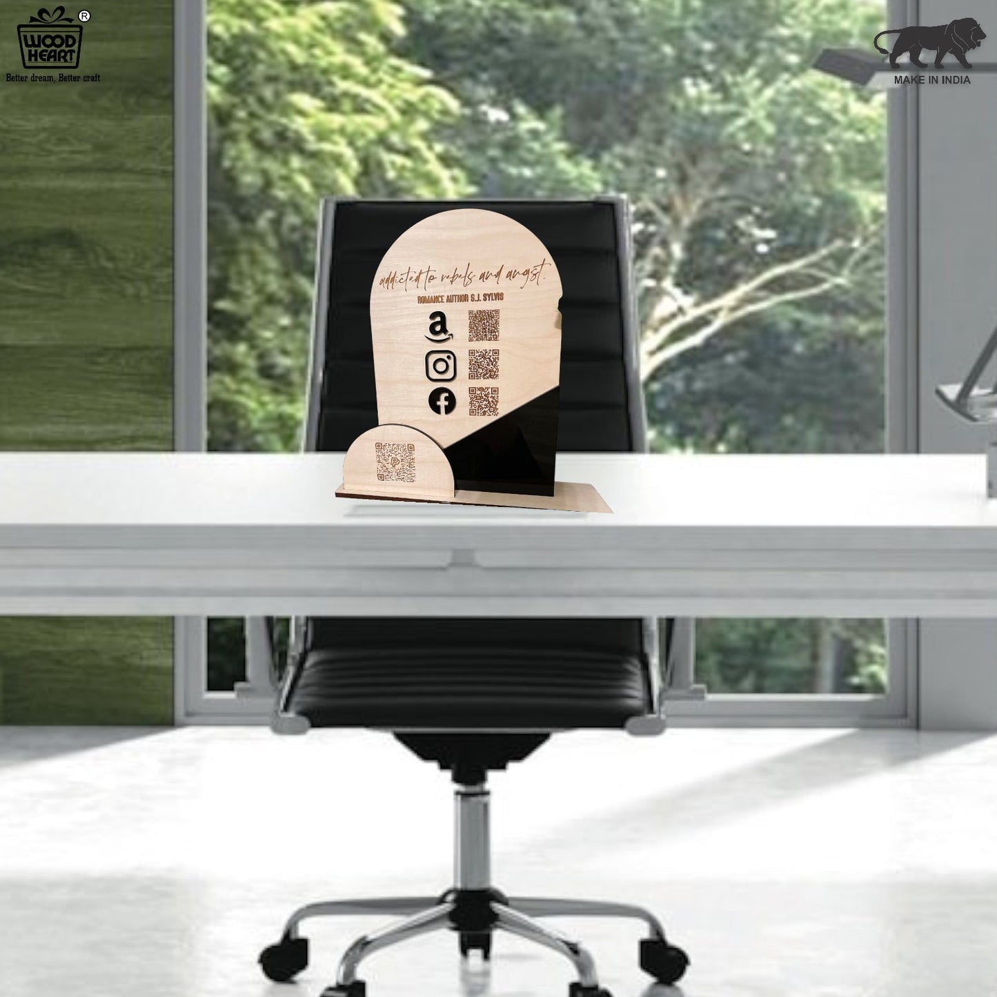 Custom Wooden Multi-QR Code Display Stand – Author Branding Edition